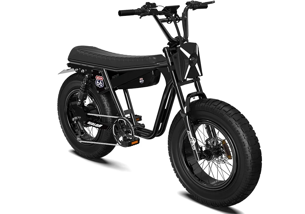 Qiolor NOVA electric bike in black, front three-quarter view