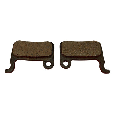 Two mechanical brake pads with metal backing plates