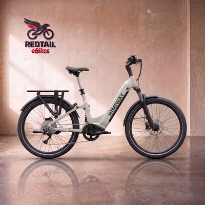 Himiway A7 Pro Commuter eBike in Lightgray, front three-quarter right view in a Redtail eBikes studio