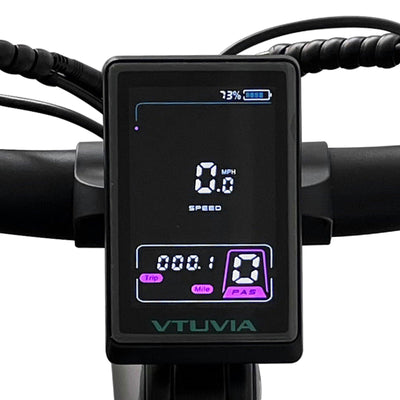 The SN100 display face-on, showing 73 percent battery