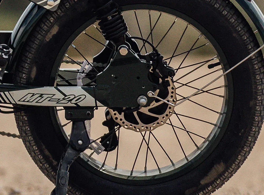 Qiolor Tiger RE rear hydraulic disc brake, hub motor and rear shock outdoors