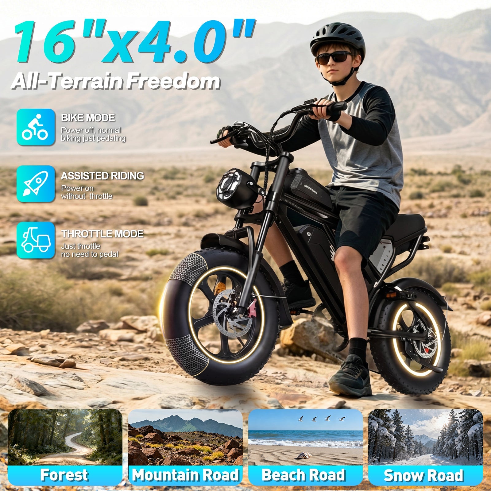 YVY K16 1500W Fat Tire Electric Bike, 16-Inch Wheels