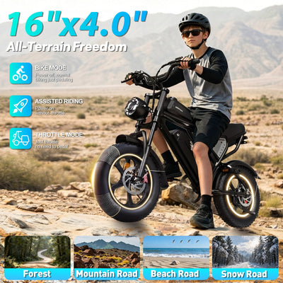 YVY K16 1500W Fat Tire Electric Bike, 16-Inch Wheels