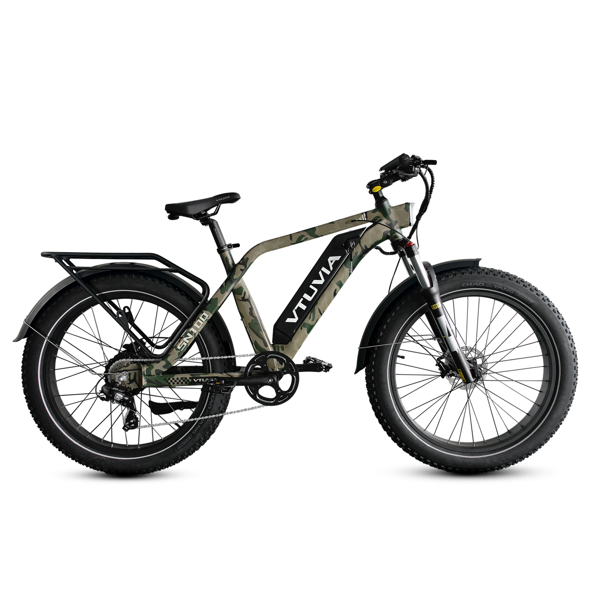 Camo VTUVIA SN100 fat-tire hunting bike, side view