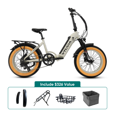 Cream SX20 with the fenders, rear rack, front basket and basket bag VTUVIA packs with it