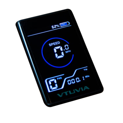 VTUVIA SN100 color display showing speed, trip and assist