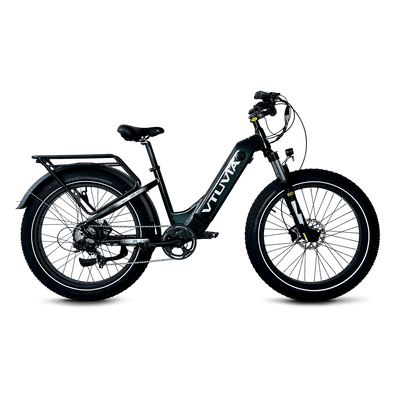 Dark green VTUVIA Reindeer 2.0 step-through fat-tire bike, side view