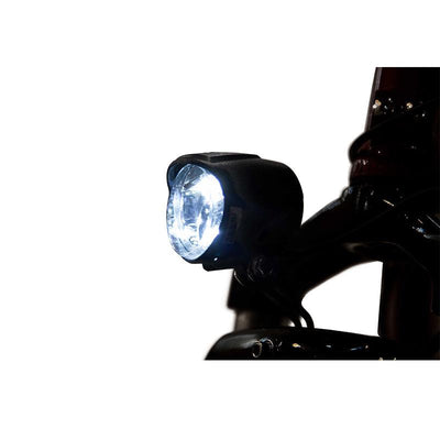 VTUVIA headlight lit, on a dark background