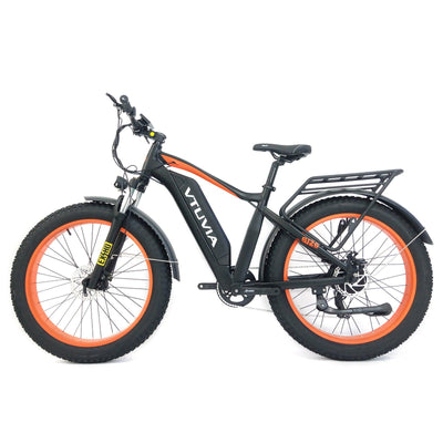 An orange-wheeled VTUVIA SJ26 with the rear rack fitted