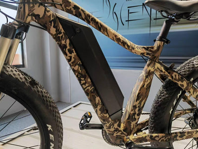 The battery fitted in a camouflage frame, close-up