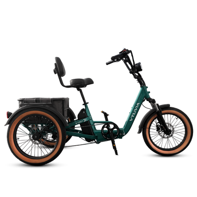 Green E-Cozy trike, side view