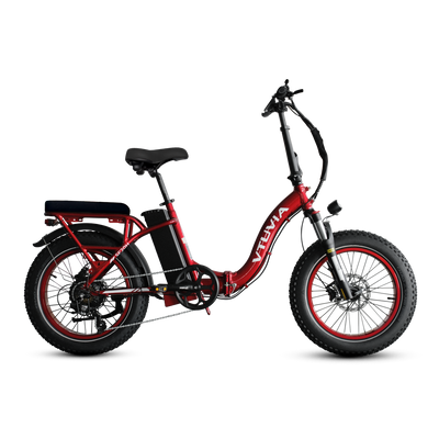 Red VTUVIA SF20H folding fat-tire bike, side view
