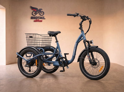 Addmotor U-Trike U-710 Folding Tilting eTrike, side profile in the Redtail eBikes studio