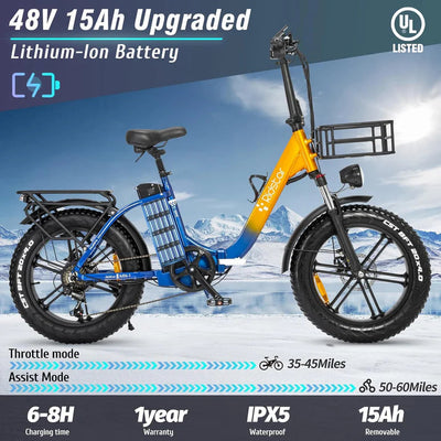 Ridstar MN20 1000W Fat Tire Folding Electric Bikes