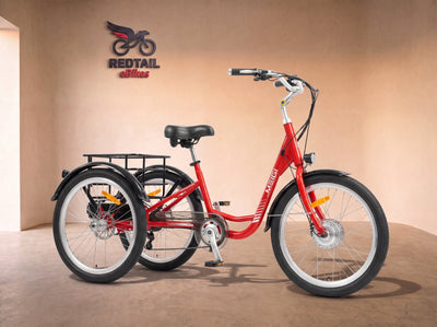 DWMEIGI MG708 Hera 350W Urban Electric Tricycle, side profile in the Redtail eBikes studio