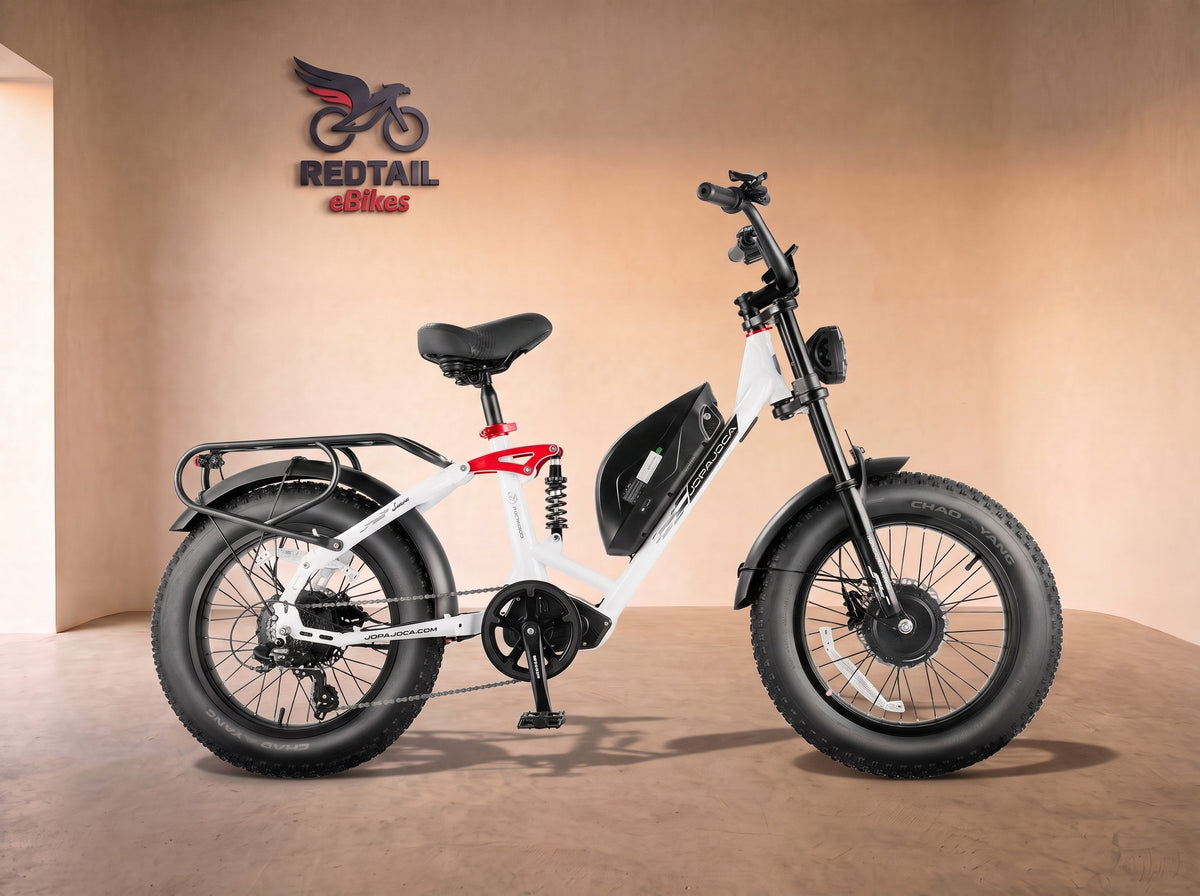 Eahora Luna II Dual-Motor Step-Through Electric Bike, side profile in the Redtail eBikes studio