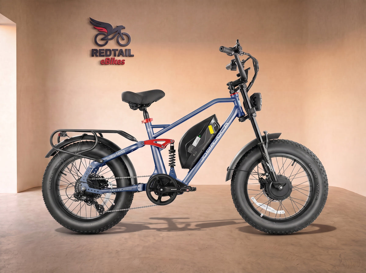 Eahora Terra II Dual-Motor Step-Through Electric Bike, side profile in the Redtail eBikes studio