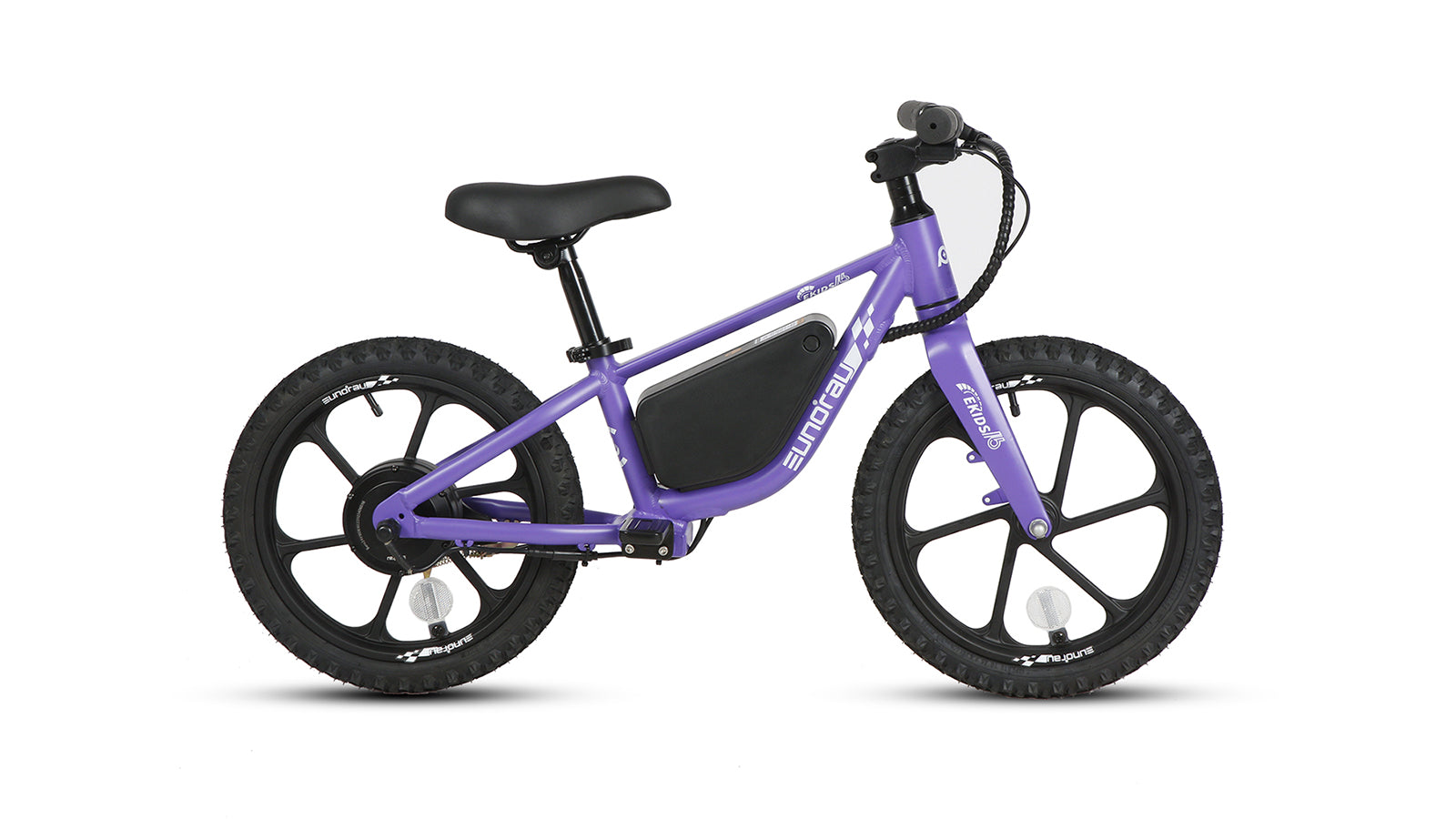 Eunorau EKIDS16 Electric Balance Bike (16") – Purple – front three-quarter right view
