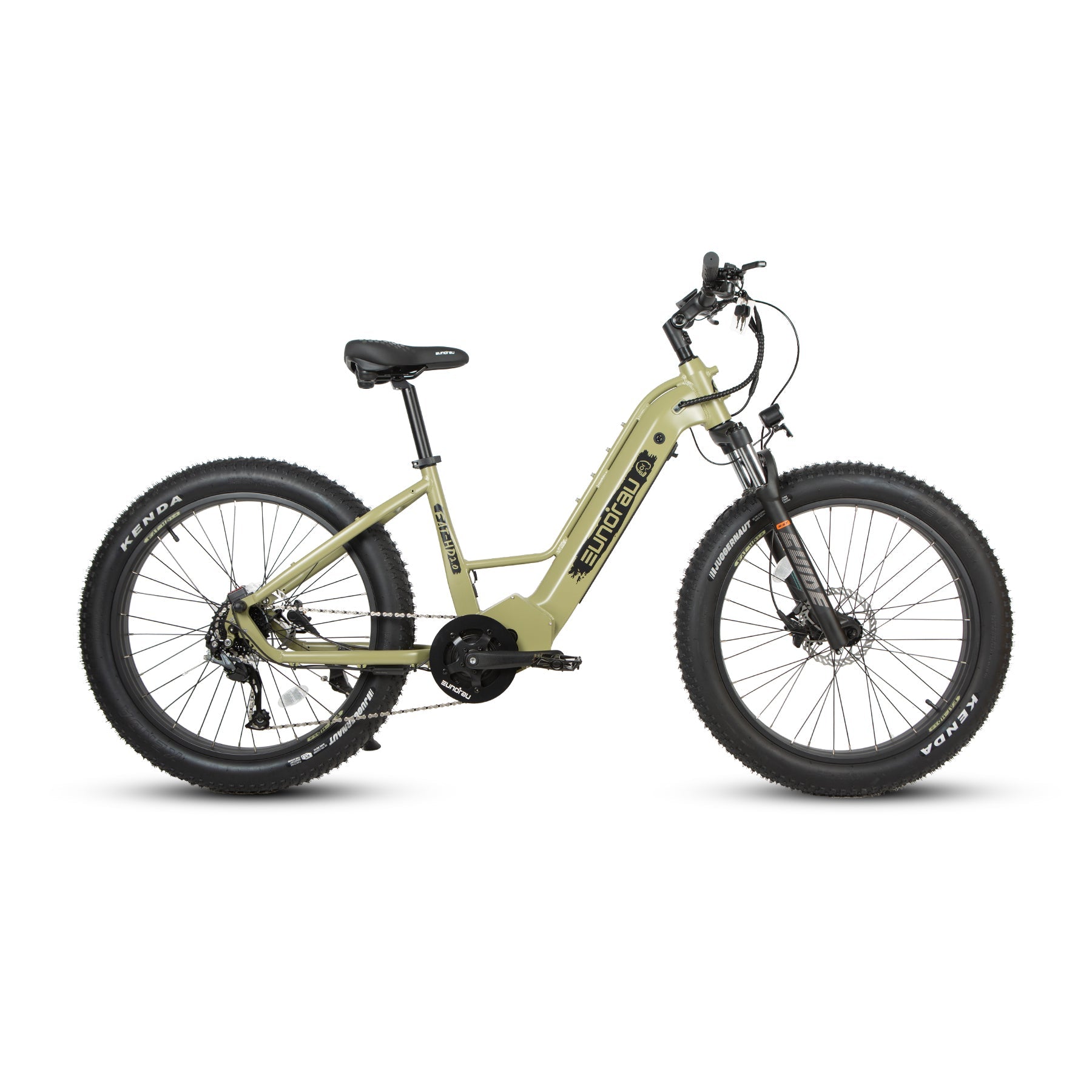 Eunorau FAT-HD 2.0 Mid-Drive Fat eBike (Hunter X7) – Army Green – front three-quarter right view
