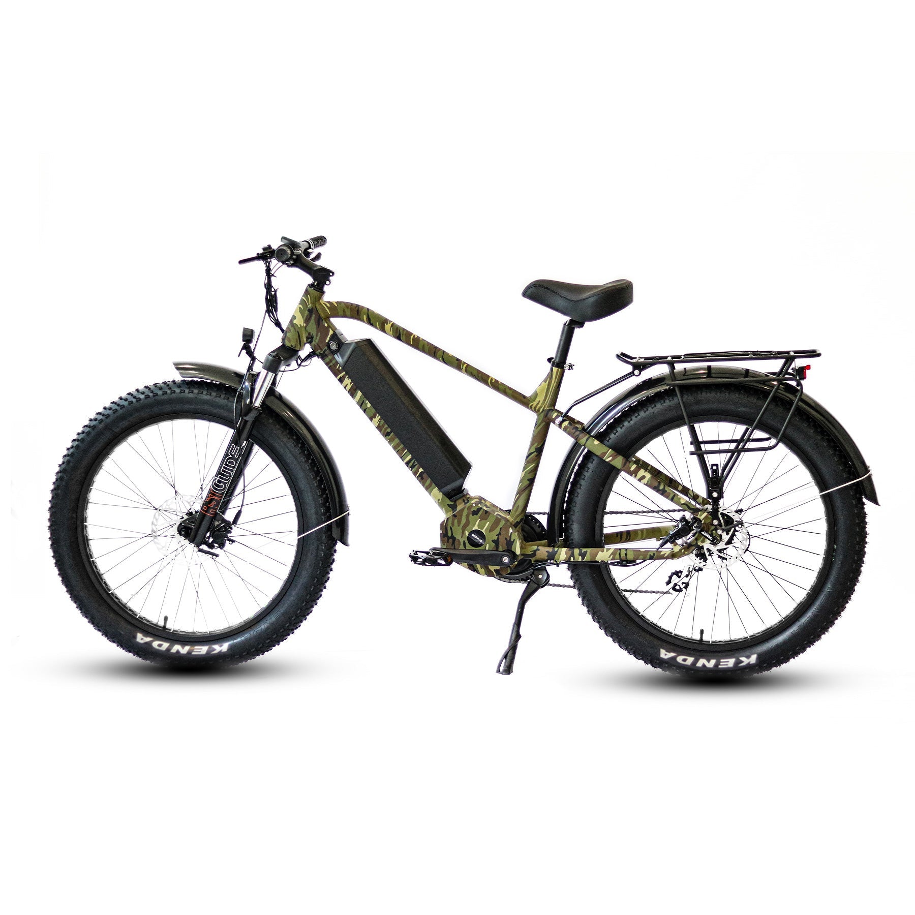 Eunorau FAT-HD 1.0 Pro Mid-Drive Fat eBike (Hunter X7) – Camo – front three-quarter left view