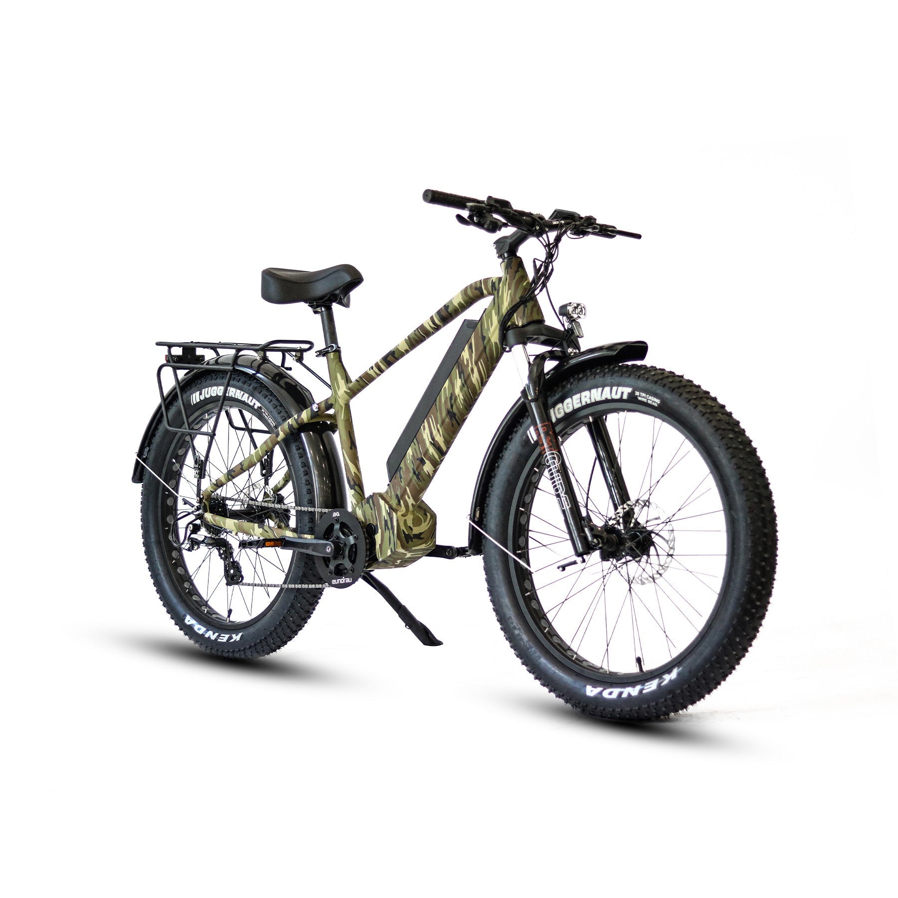 Eunorau FAT-HD 1.0 Pro Mid-Drive Fat eBike (Hunter X7) – Camo – rear three-quarter view