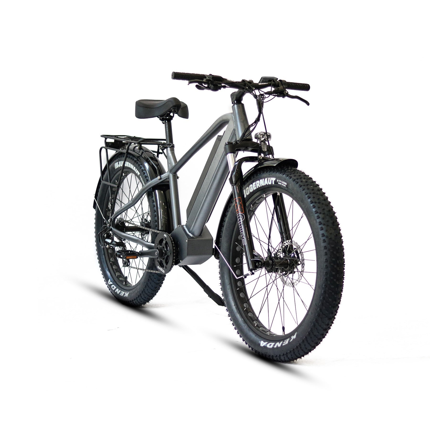 Eunorau FAT-HD 1.0 Pro Mid-Drive Fat eBike (Hunter X7) – Gray – rear three-quarter view