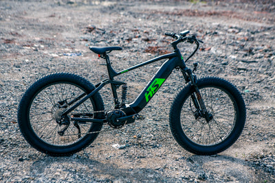 Eunorau FAT-HS Full-Suspension Mid-Drive Fat eBike (Hunter X8) – Black – front three-quarter left view