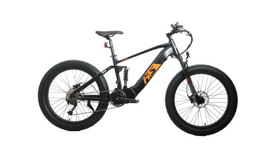 Eunorau FAT-HS Full-Suspension Mid-Drive Fat eBike (Hunter X8) – Black – front three-quarter right view