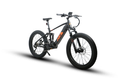 Eunorau FAT-HS Full-Suspension Mid-Drive Fat eBike (Hunter X8) – Black – rear three-quarter view