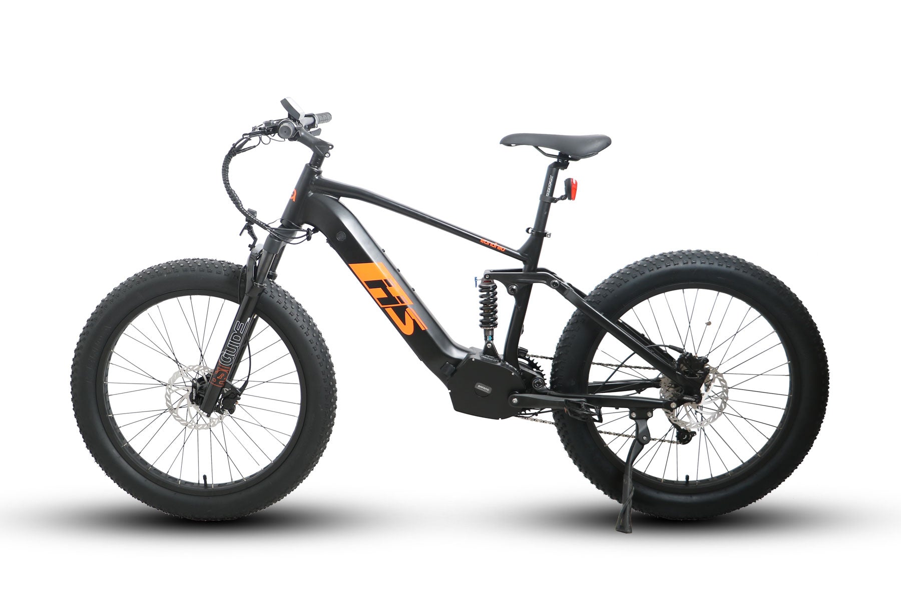Eunorau FAT-HS Full-Suspension Mid-Drive Fat eBike (Hunter X8) – Black – left side view