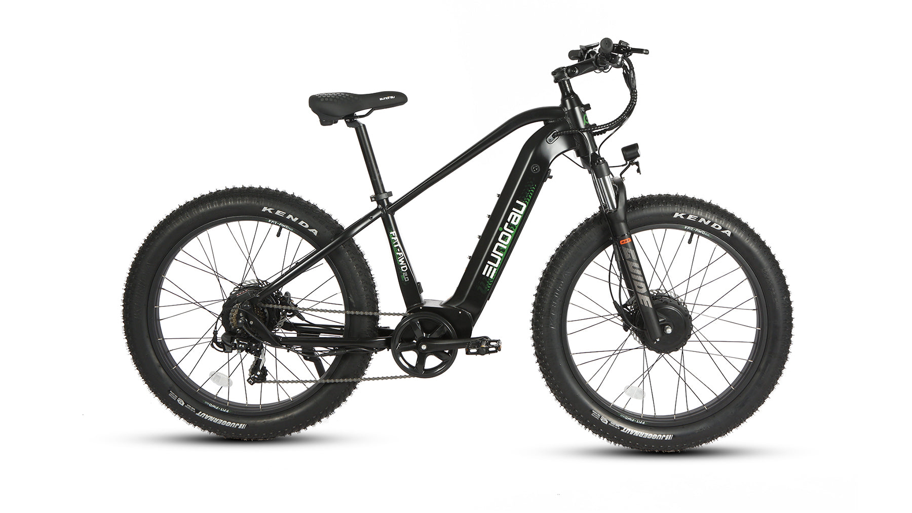 Eunorau FAT-AWD 2.0 All-Wheel-Drive Fat eBike – Raven – front three-quarter right view
