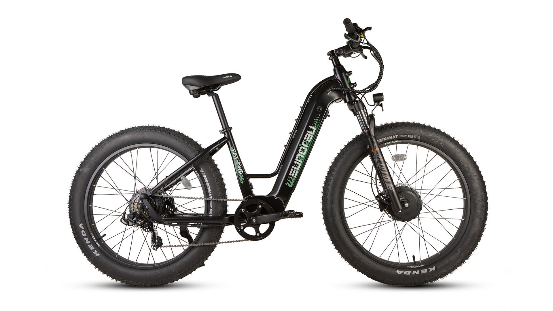 Eunorau FAT-AWD 3.0 All-Wheel-Drive Fat eBike – Raven – front three-quarter right view