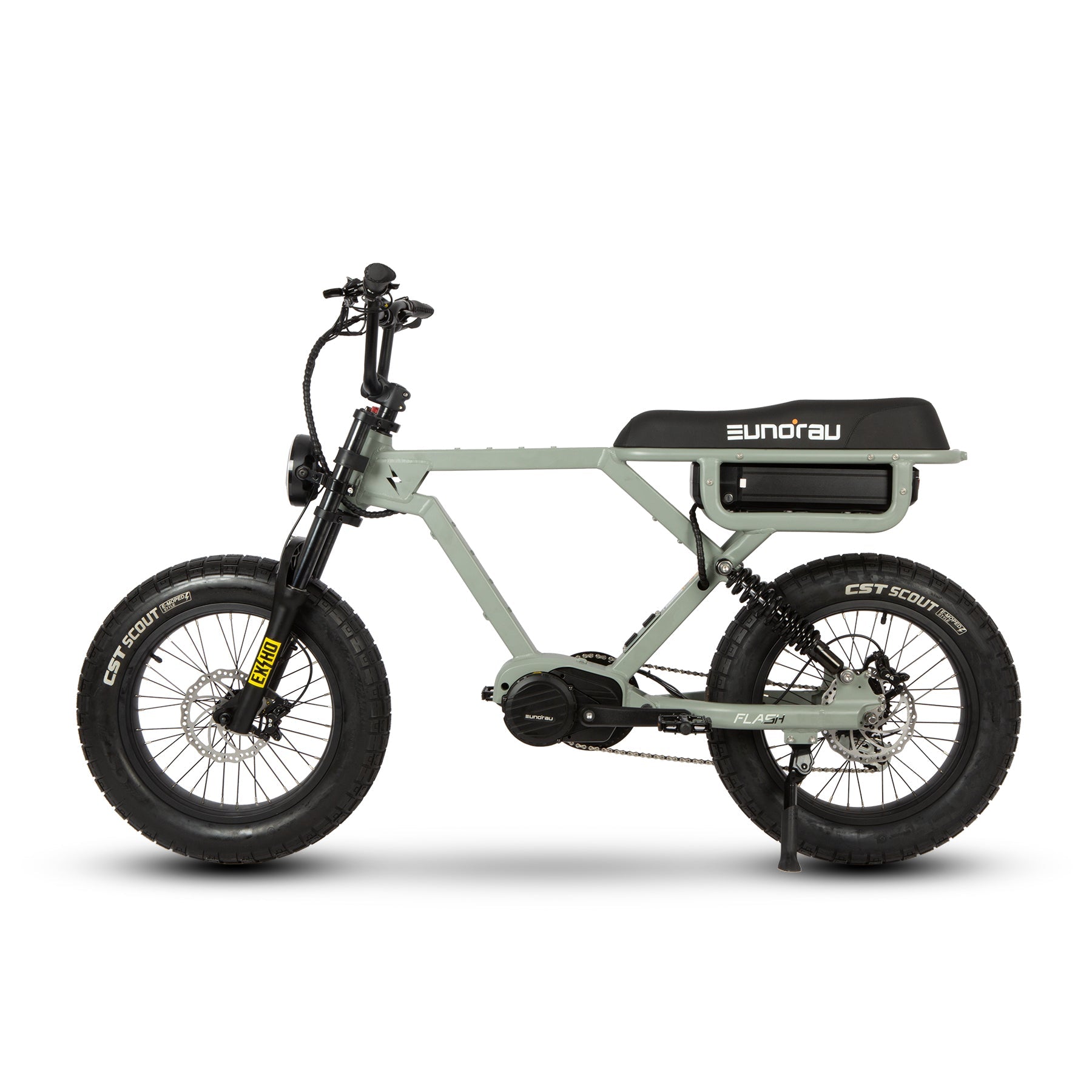 Eunorau FLASH 2.0 Mid-Drive Moto eBike – Lunar Dust – front three-quarter left view