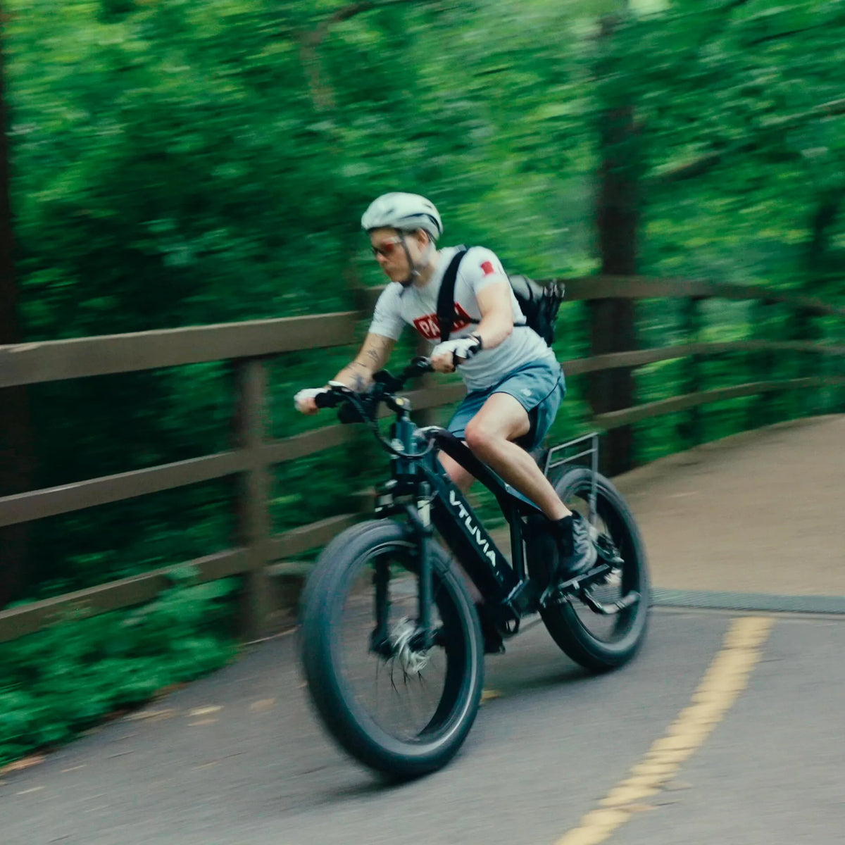 Rider on a Gemini crossing a wooden bridge