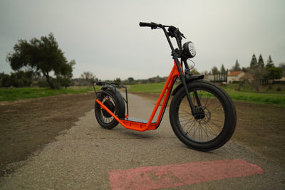 Eunorau JUMBO 1000W Stand-Up Scooter – Orange – front three-quarter left view