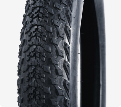 Close-up of the fat tire's tread and sidewall