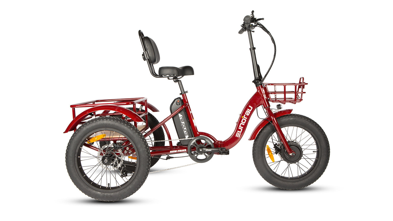 Eunorau NEW-TRIKE 2.0 Foldable Electric Trike – Deep Crimson – front three-quarter right view