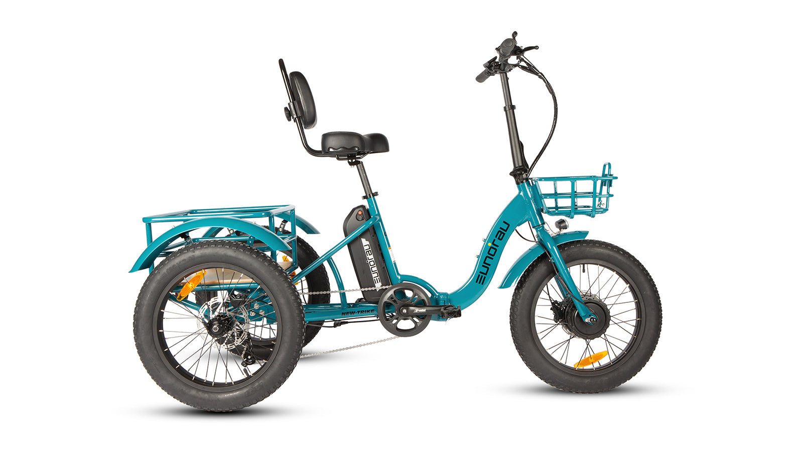 Eunorau NEW-TRIKE 2.0 Foldable Electric Trike – Teal Blue – front three-quarter right view