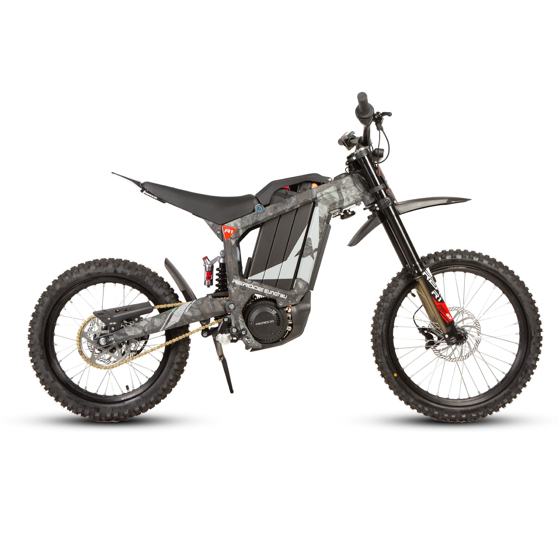 Eunorau R1 Electric Dirt Bike – Maple – front three-quarter right view