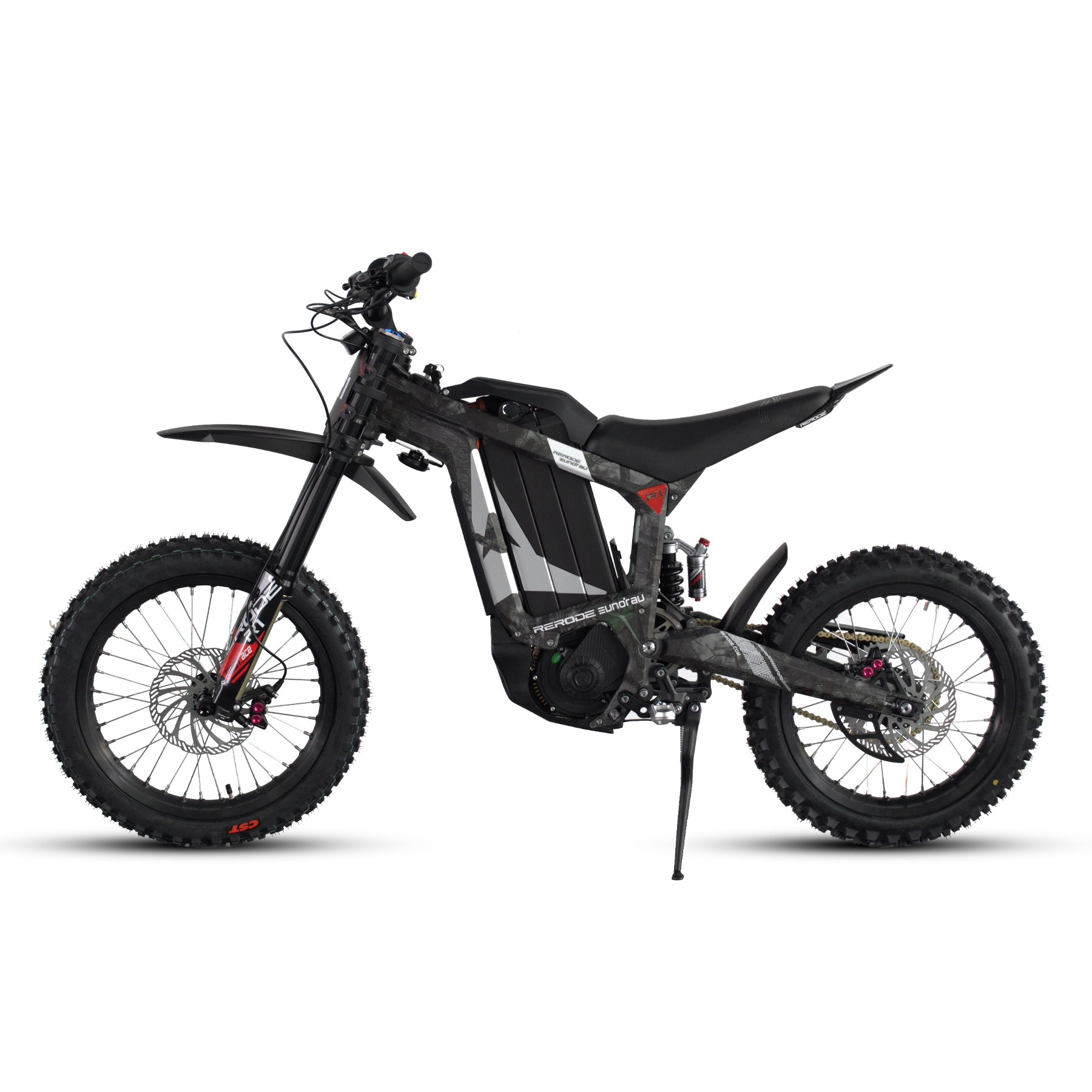Eunorau R1 Compact Electric Dirt Bike – Camo – front three-quarter left view