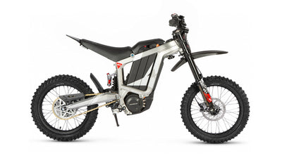 Eunorau R1 Compact Electric Dirt Bike – Silver – front three-quarter right view