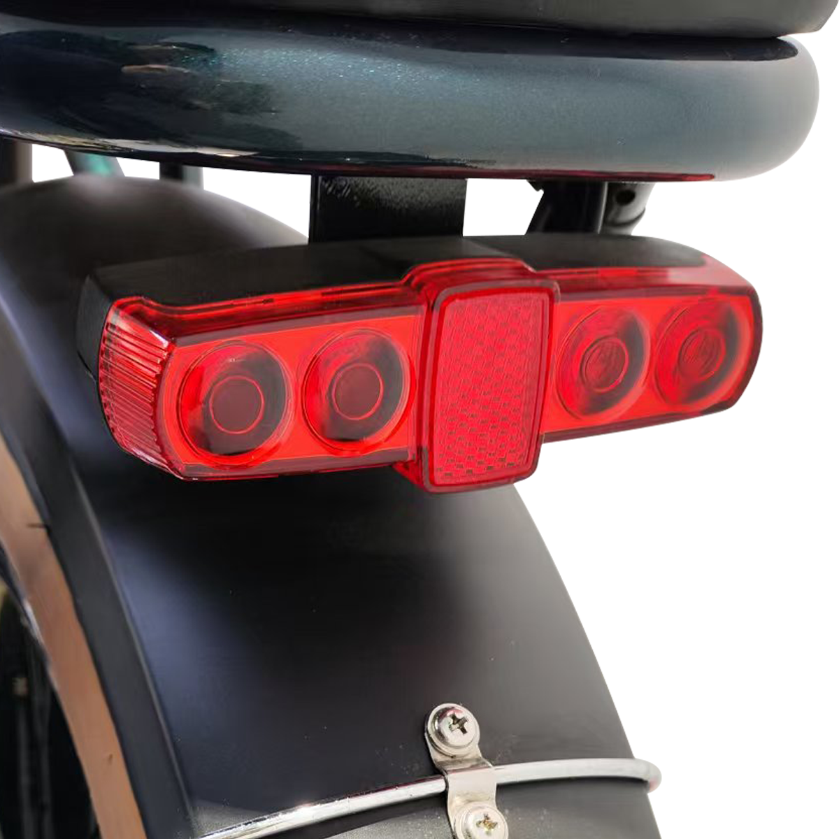VTUVIA wired rear tail light on a rack, lit red