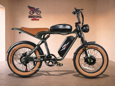 Samebike M20-III Dual-Battery Off-Road Electric Bike, side profile in the Redtail eBikes studio