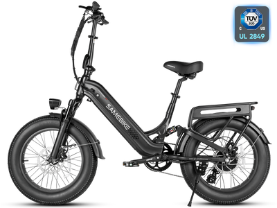 Samebike VOYAGER fat tire city e-bike in Black, side profile with rear rack and fenders