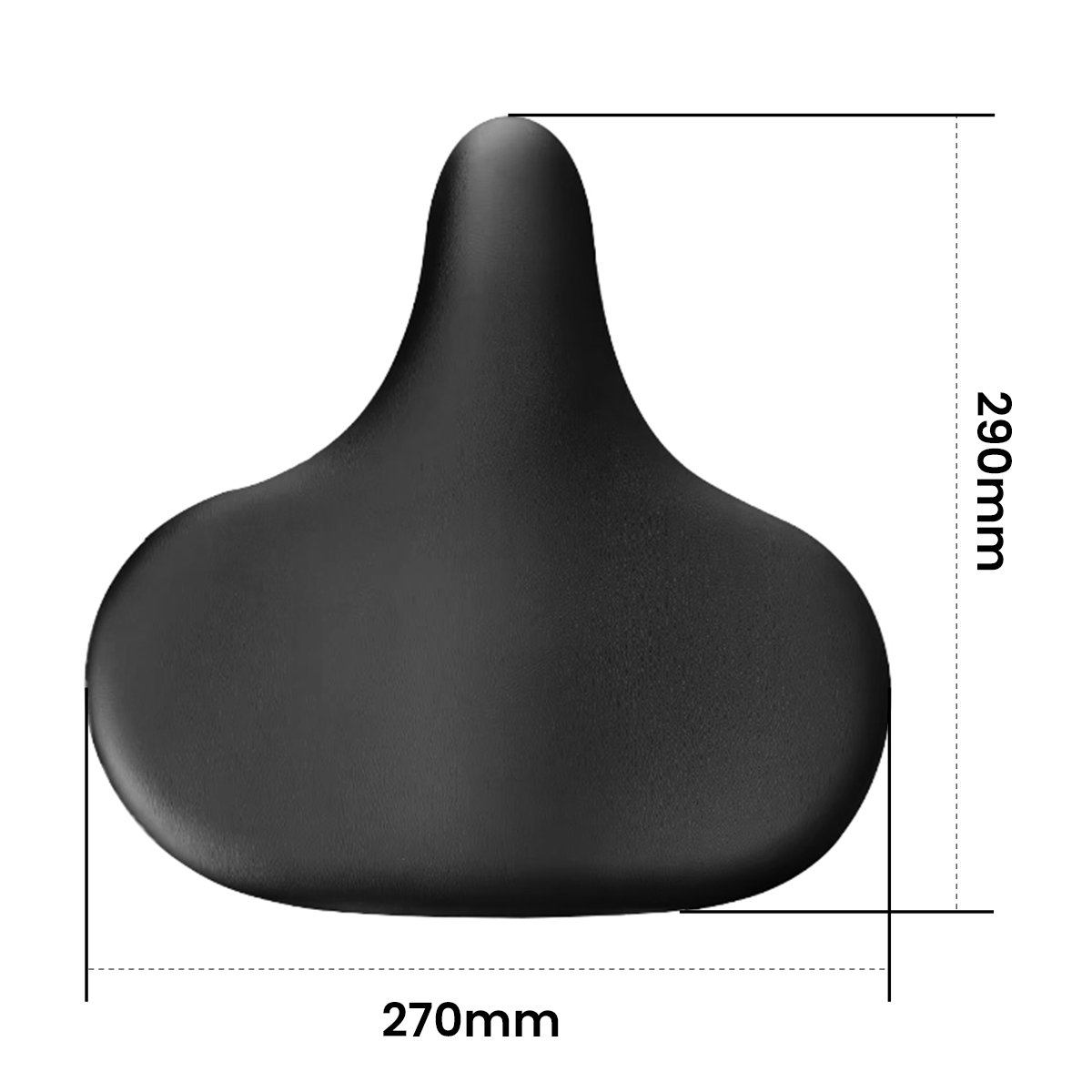 The comfort saddle with its size drawn: 290 by 270 mm