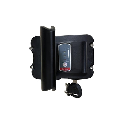 The battery base with its lock and charging port