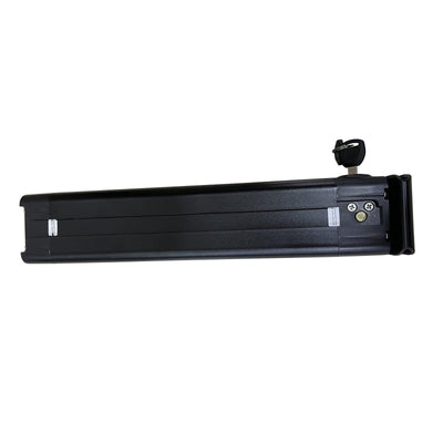 The battery pack from the side with its key