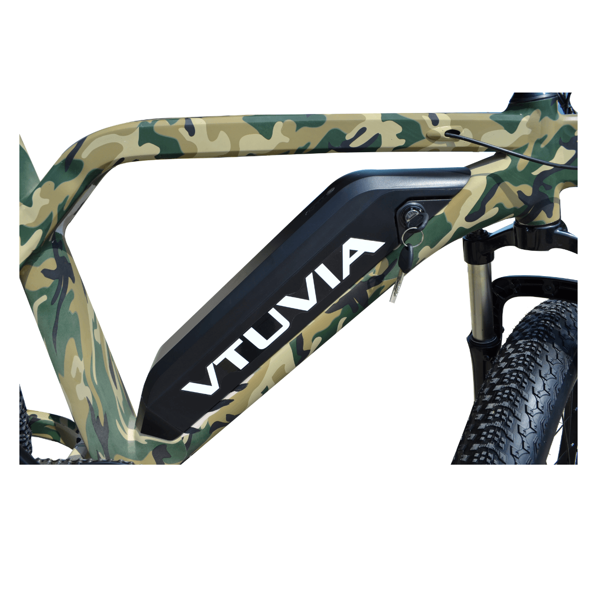The battery in the frame, with the lock