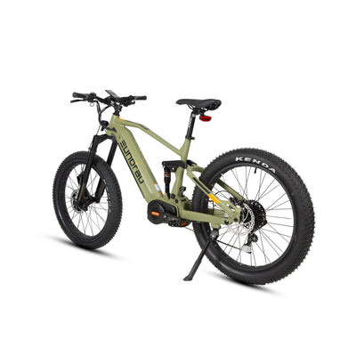 Eunorau SPECTER-S 3.0 Full-Suspension eMTB (Hunter X9) – Army Green – rear three-quarter view