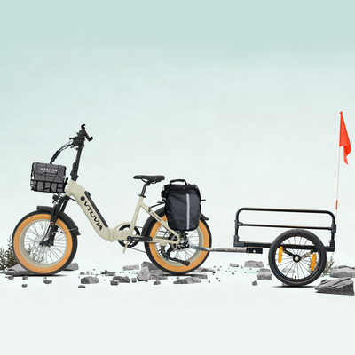 Cream SX20 with a front basket, pannier bag and cargo trailer